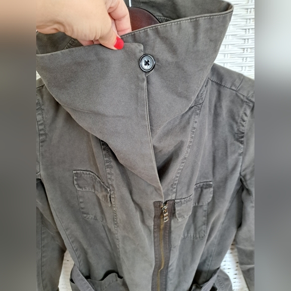 Gap The Utility Jacket Gray LINED Wide Collar Cargo Jacket Belted Petite SP - Picture 12 of 14
